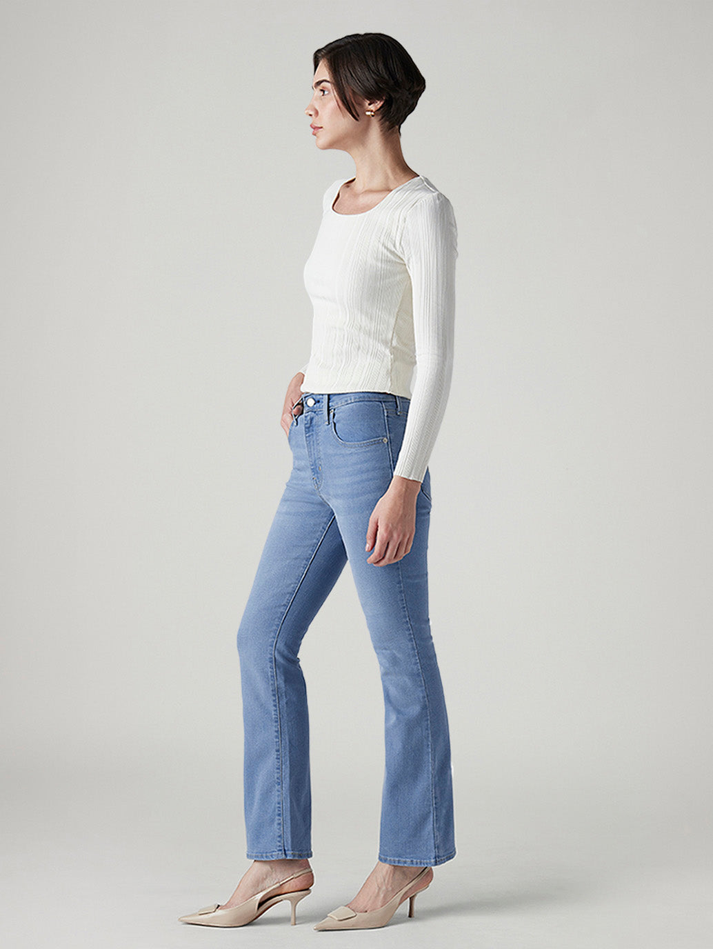 Women's 725 Light Blue Bootcut Fit High Rise Jeans - Side View