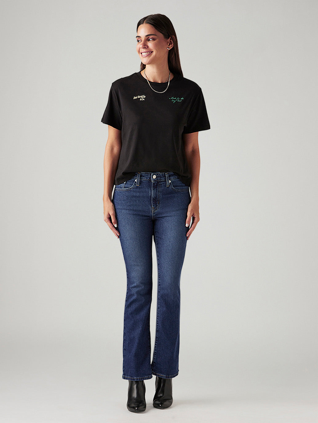 Women's 725 Dark Blue Bootcut Fit High Rise Tinted Jeans - Styleshot View