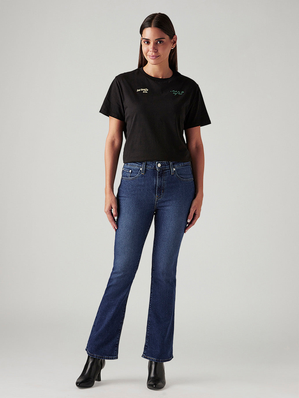 Women's 725 Dark Blue Bootcut Fit High Rise Tinted Jeans - Front View