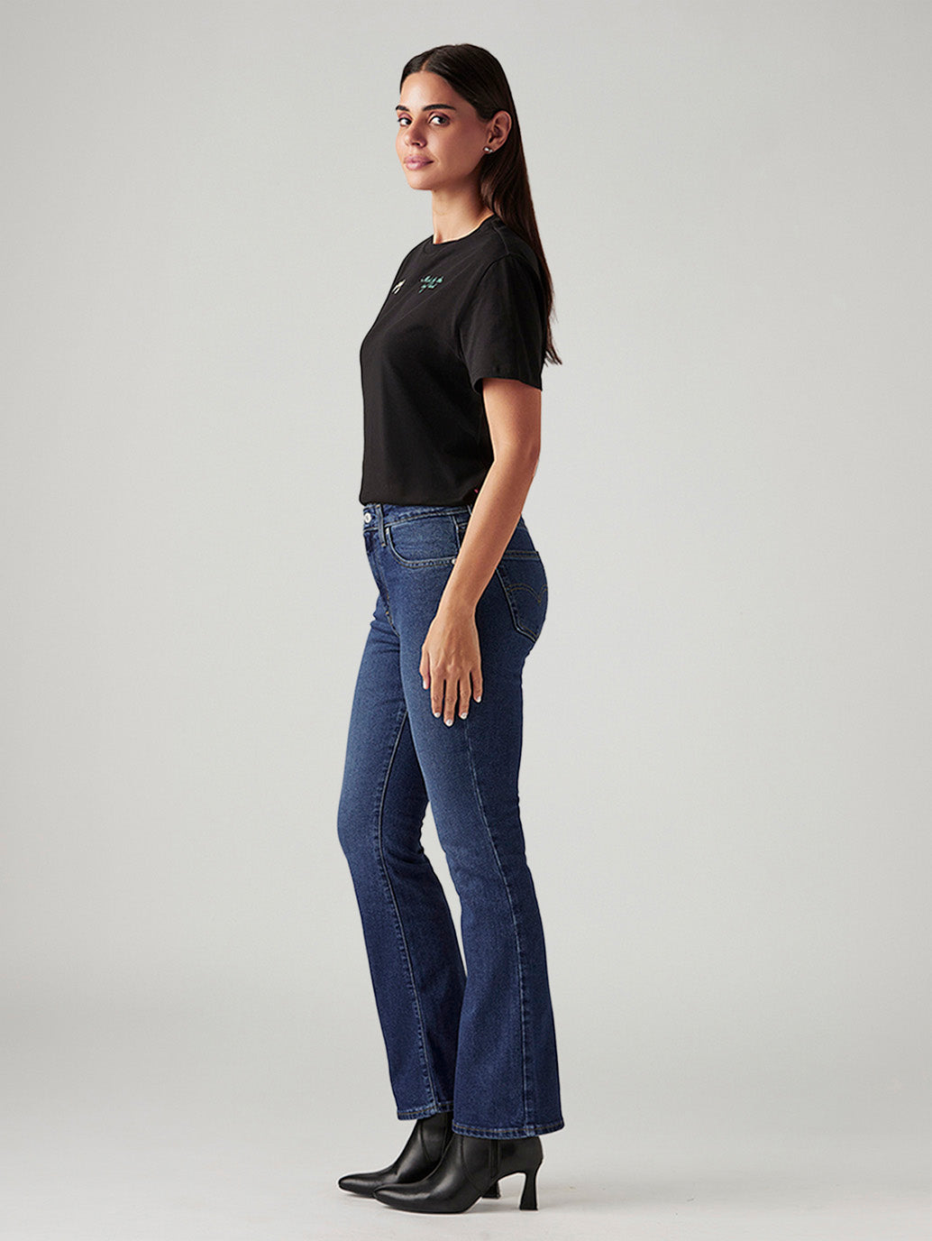 Women's 725 Dark Blue Bootcut Fit High Rise Tinted Jeans - Side View
