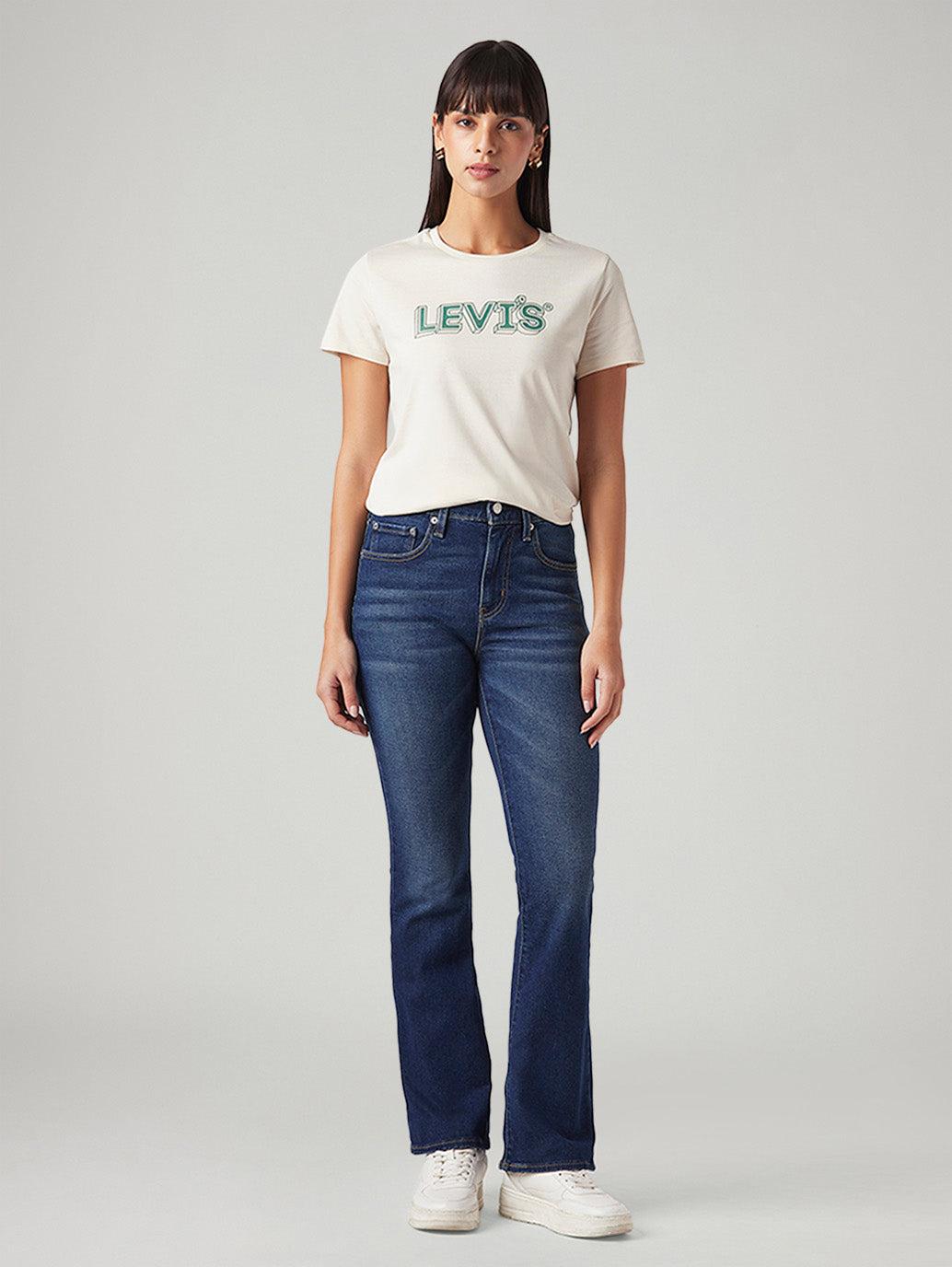 Women's 725 Dark Blue Bootcut Fit High Rise Jeans - Front View