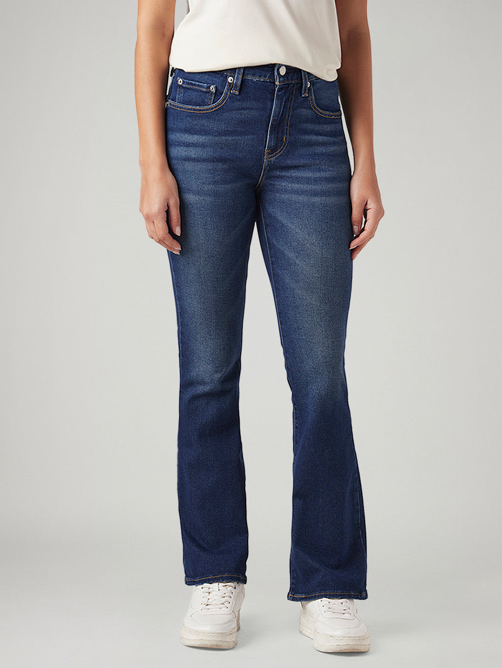 Women's 725 Dark Blue Bootcut Fit High Rise Jeans - Front View