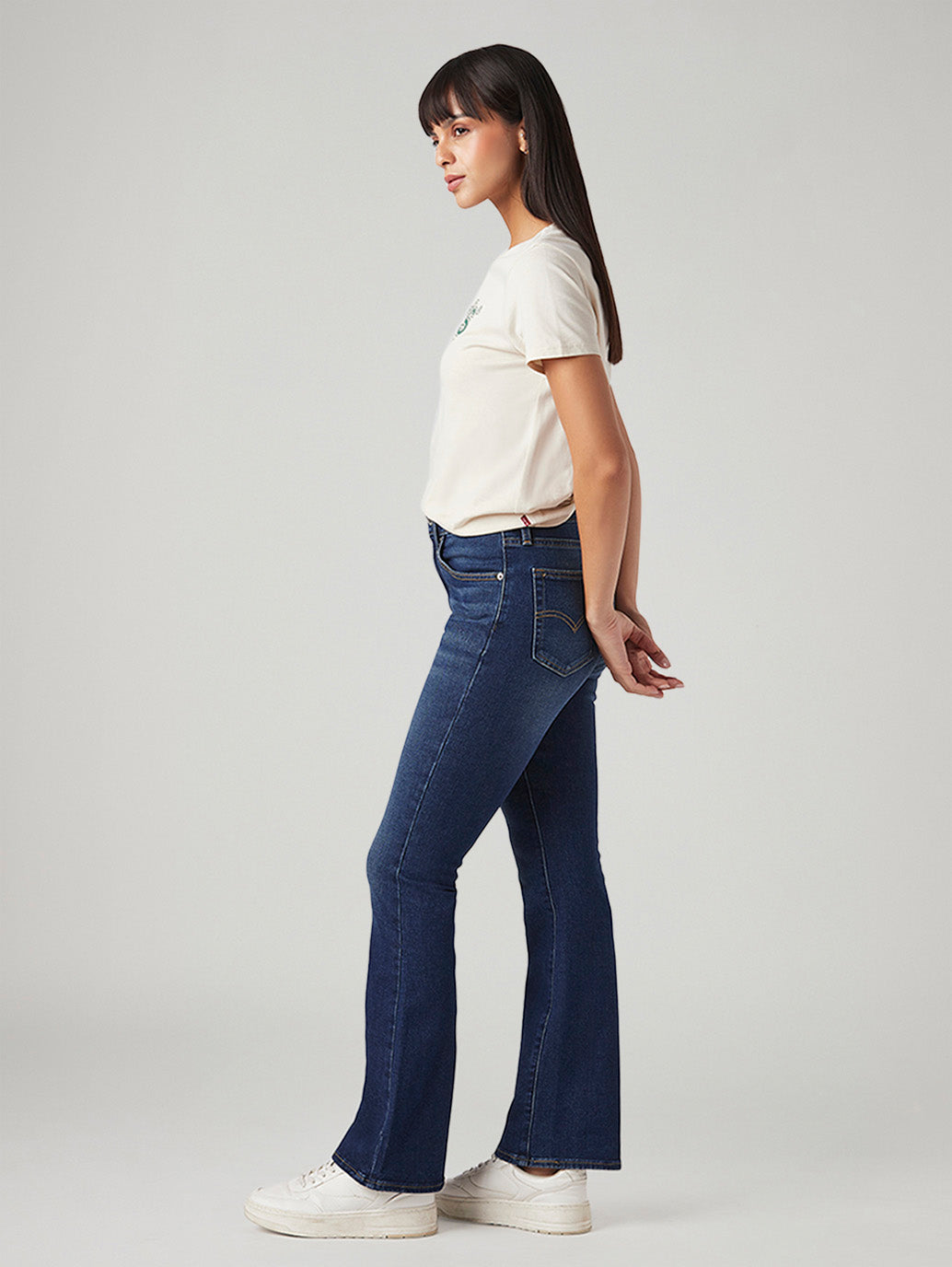 Women's 725 Dark Blue Bootcut Fit High Rise Jeans - Side View