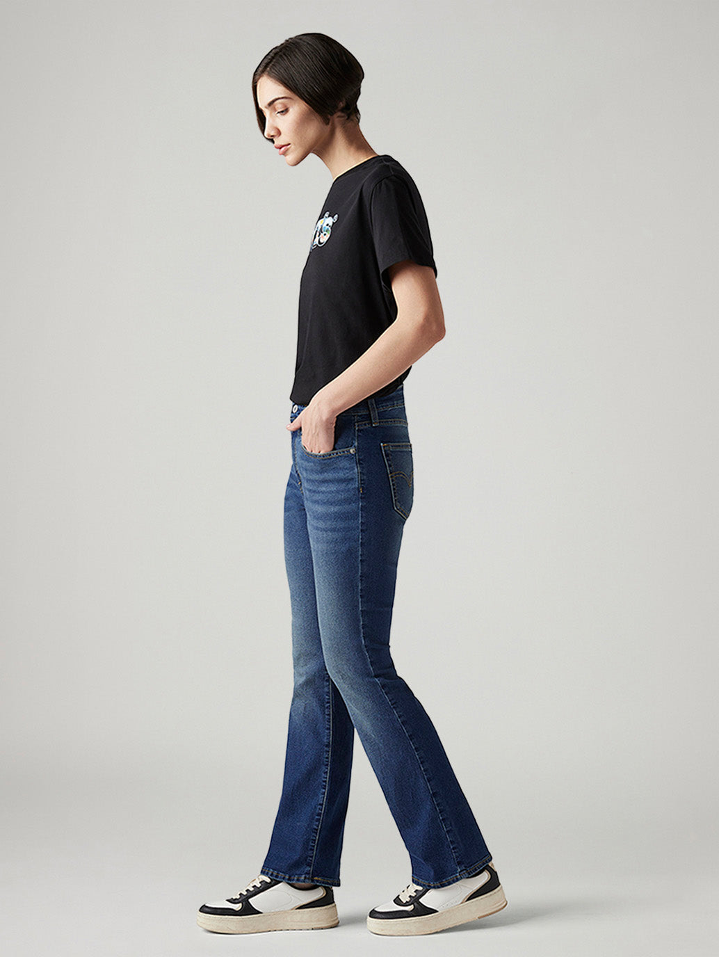 Women's 725 Blue Bootcut Fit High Rise Tinted Jeans - Side View
