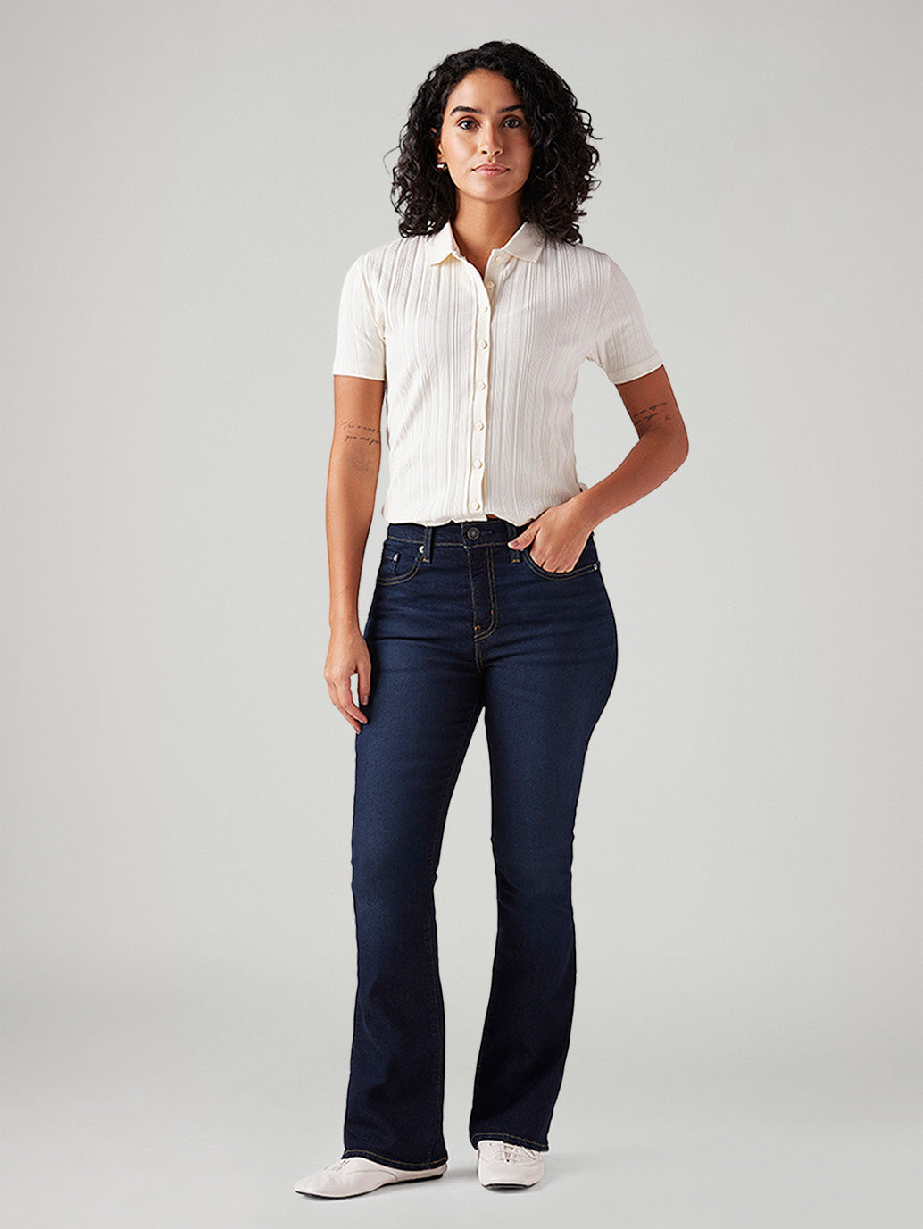 Women's 725 Dark Blue Bootcut Fit High Rise Jeans - Front View