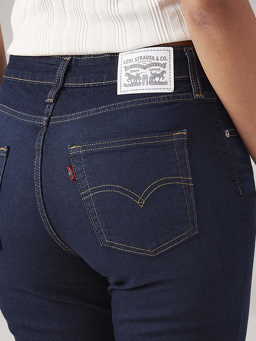 Women's 725 Dark Blue Bootcut Fit High Rise Jeans - Detail View