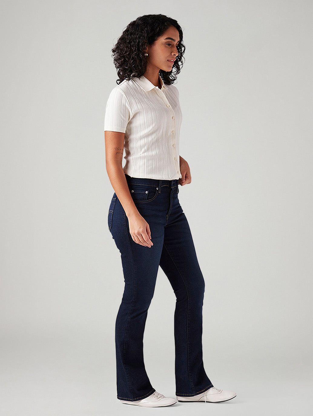 Women's 725 Dark Blue Bootcut Fit High Rise Jeans - Side View