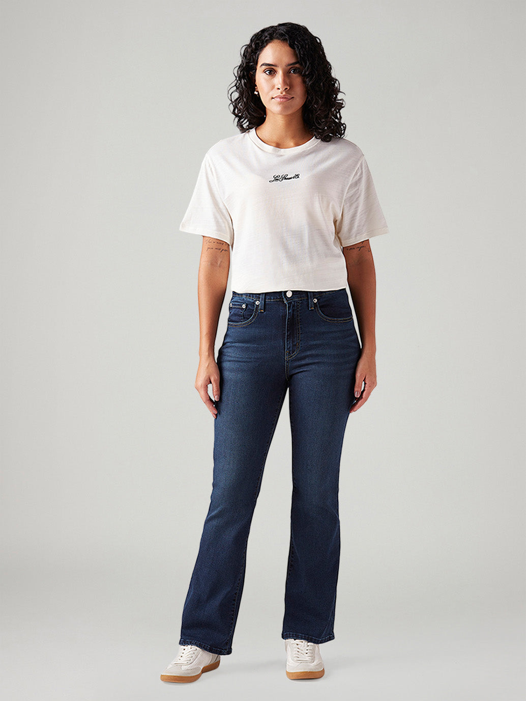 Women's 725 Dark Blue Bootcut Fit High Rise Jeans - Front View