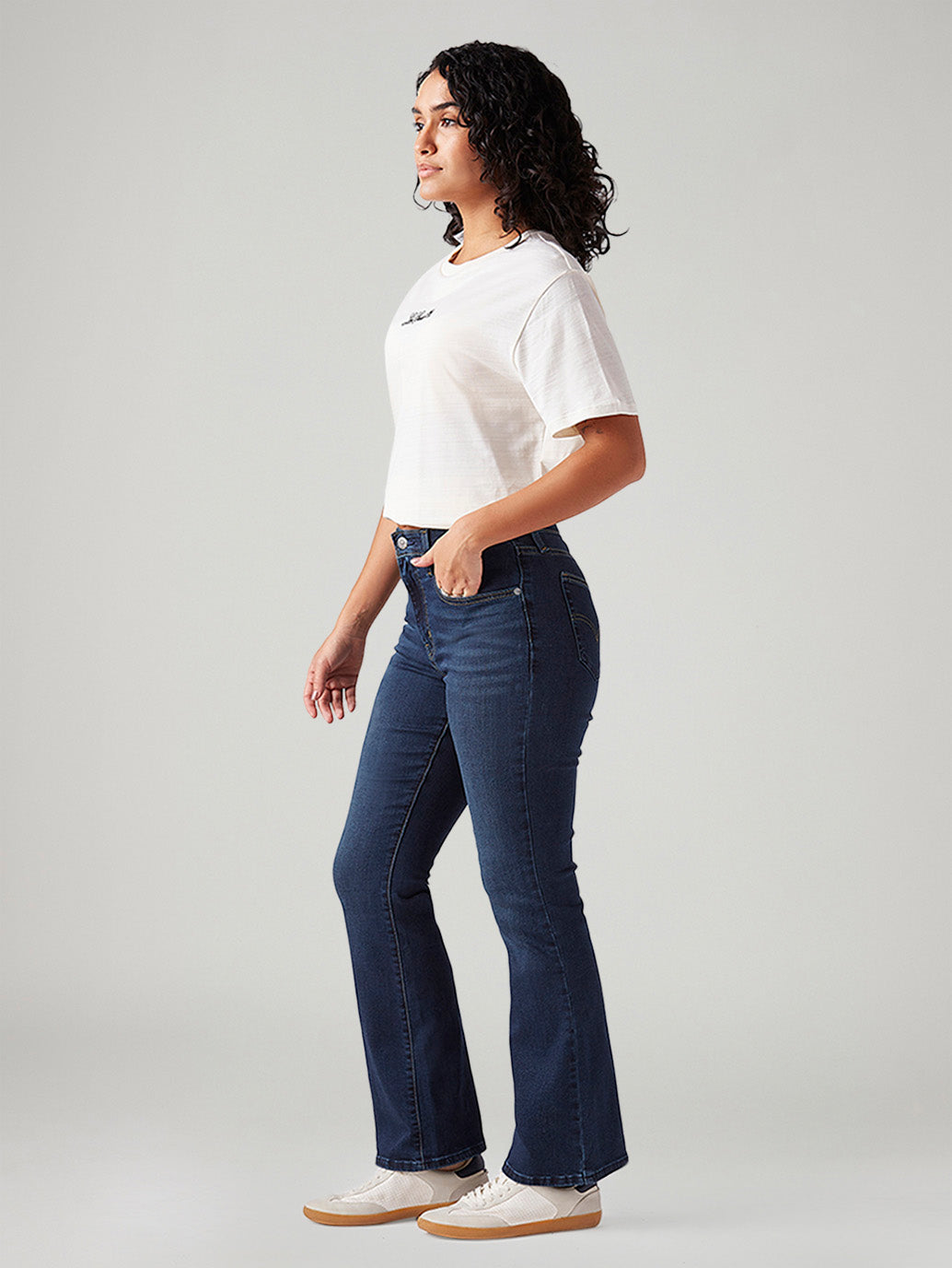 Women's 725 Dark Blue Bootcut Fit High Rise Jeans - Side View