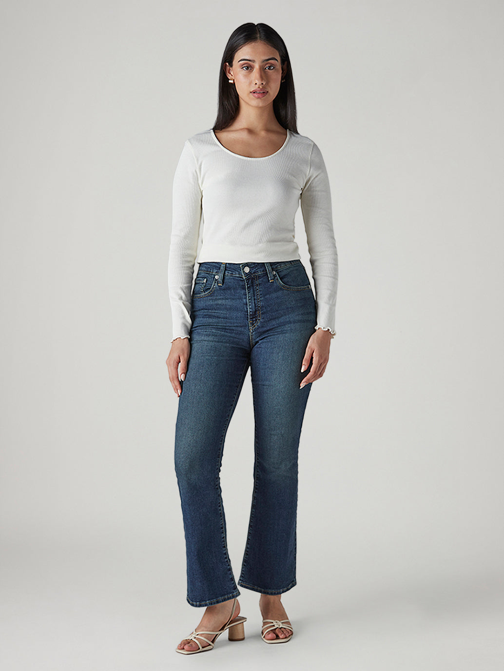 Women's 725 Dark Blue Bootcut Fit Mid Rise Jeans - Front View