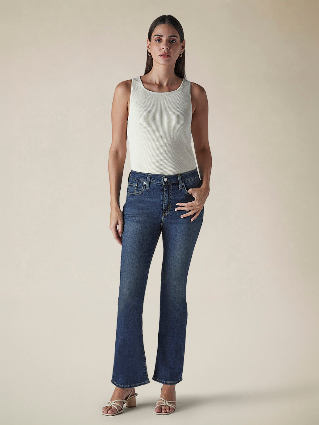 Women's 725 Dark Blue Bootcut Fit Mid Rise Jeans - 88a0f092-25d4-4bd5-a617-c56acc197cc0 View