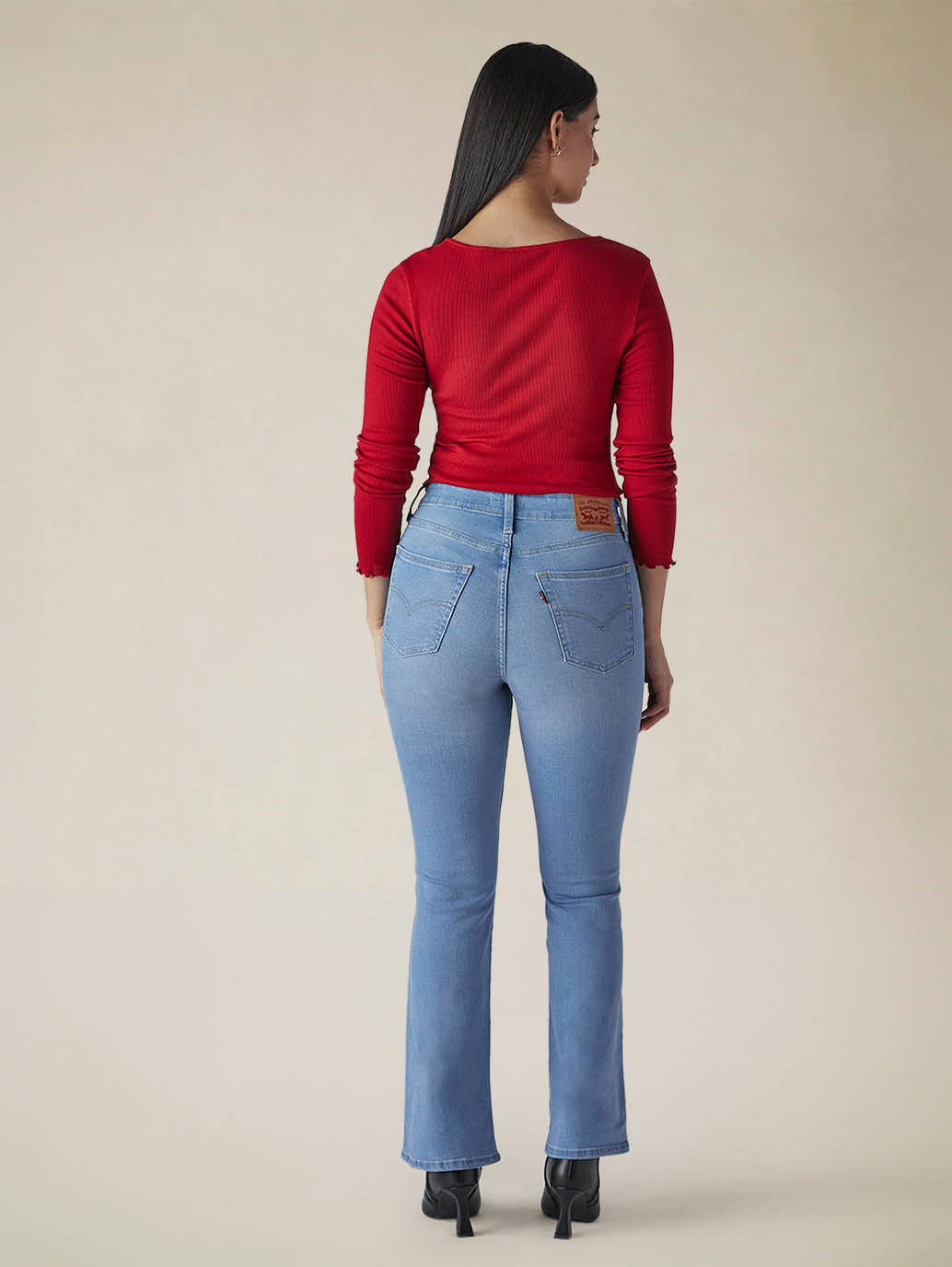 Womens 725 High Rise Flared Fit Cotton Stretch blend Jeans - Back View