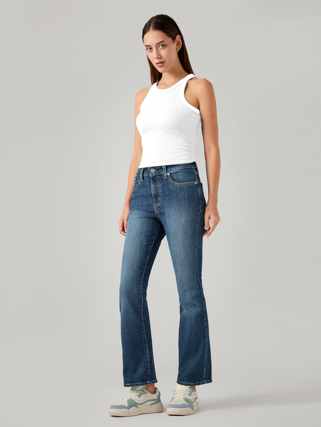 Women's 725 Blue Bootcut Fit High Rise Jeans - Side View