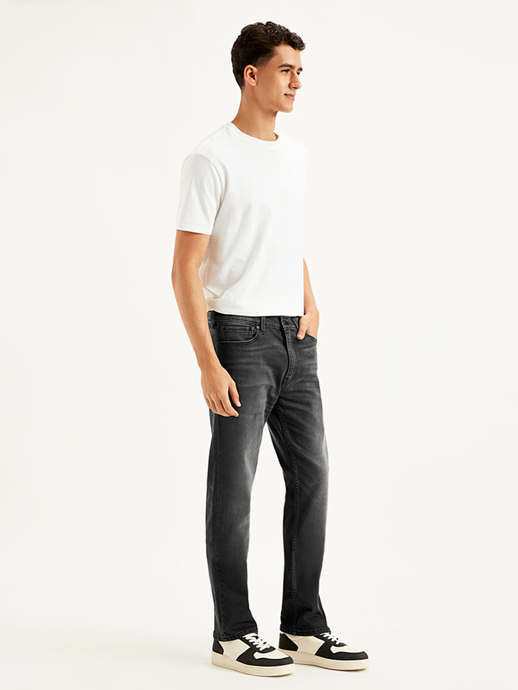 Men's 513 Charcoal Grey Slim Straight Fit Mid Rise Jeans - Side View