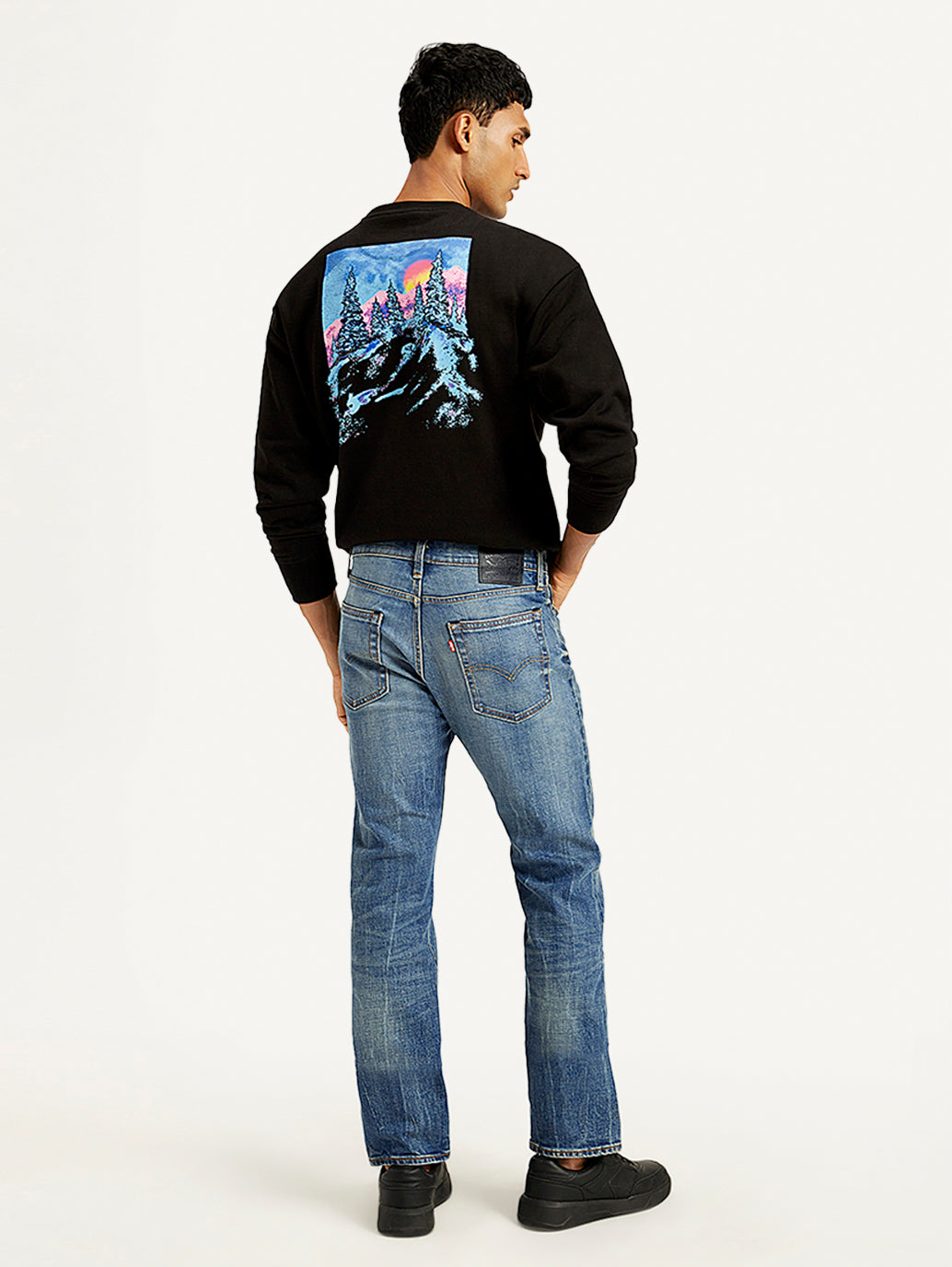 Men's 513 Blue Slim Straight Fit Mid Rise Jeans - Back View