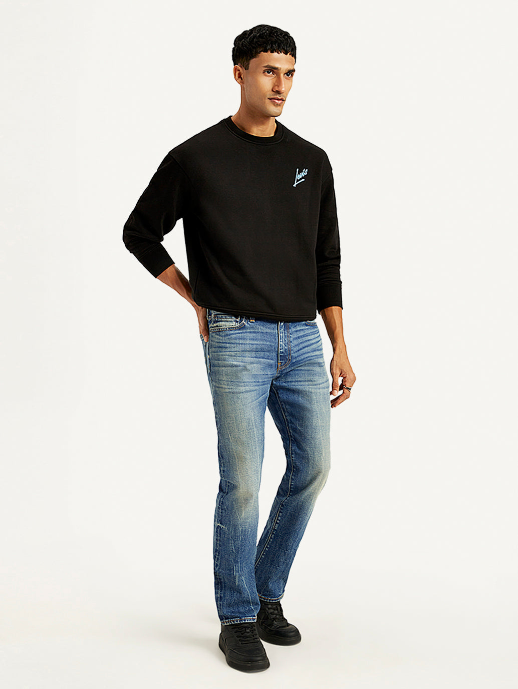 Men's 513 Blue Slim Straight Fit Mid Rise Jeans - Side View