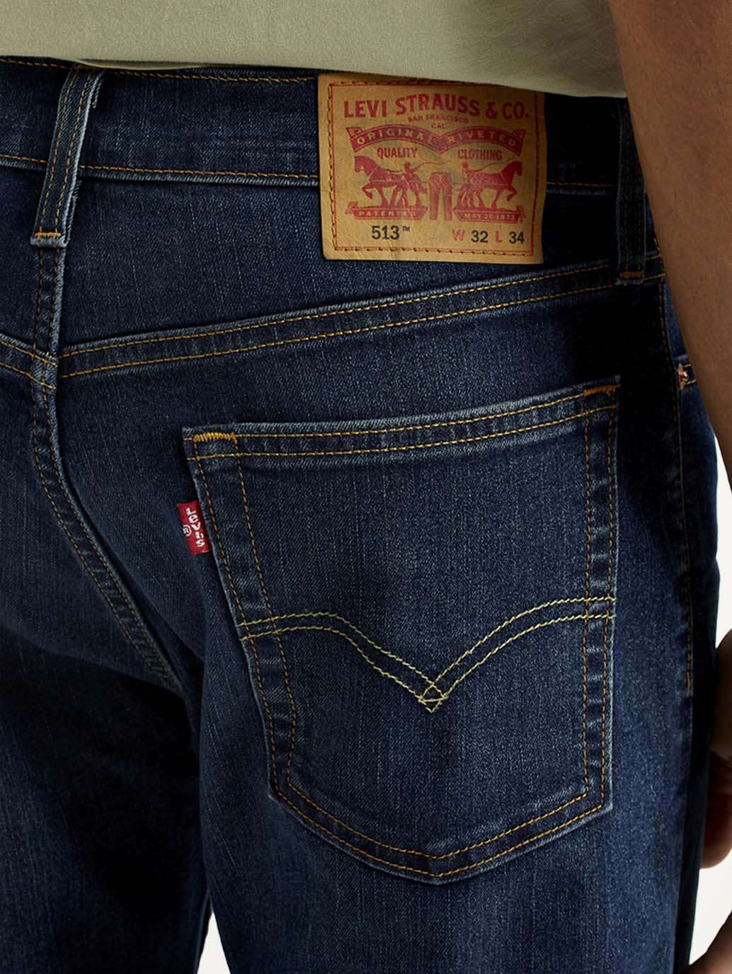 Men's 513 Dark Blue Slim Straight Fit Mid Rise Jeans - Detail View