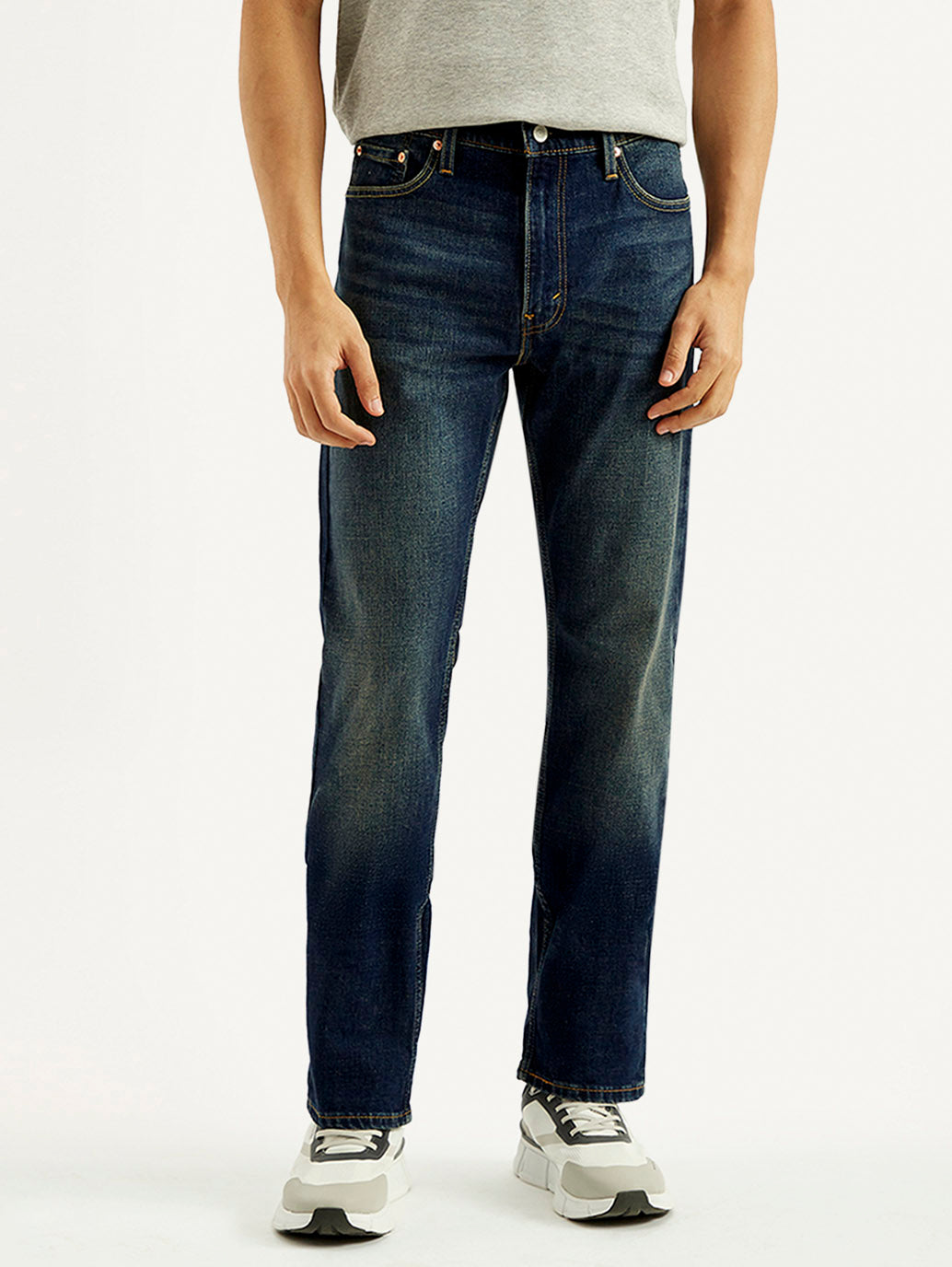 Men's 513 Dark Blue Slim Straight Fit Mid Rise Jeans - Front View