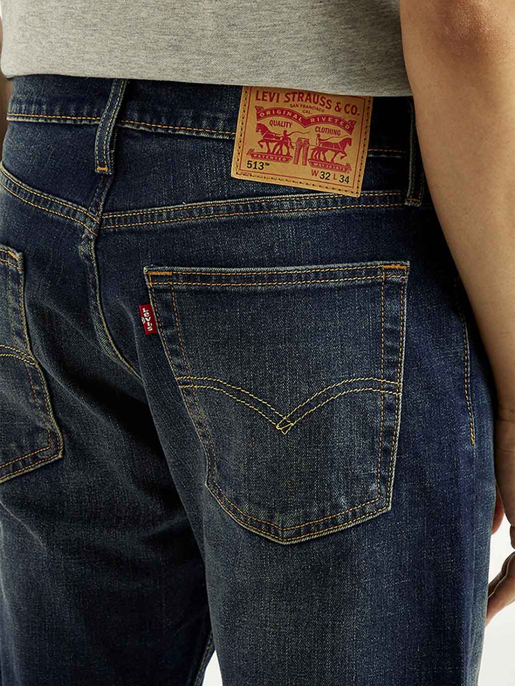 Men's 513 Dark Blue Slim Straight Fit Mid Rise Jeans - Detail View