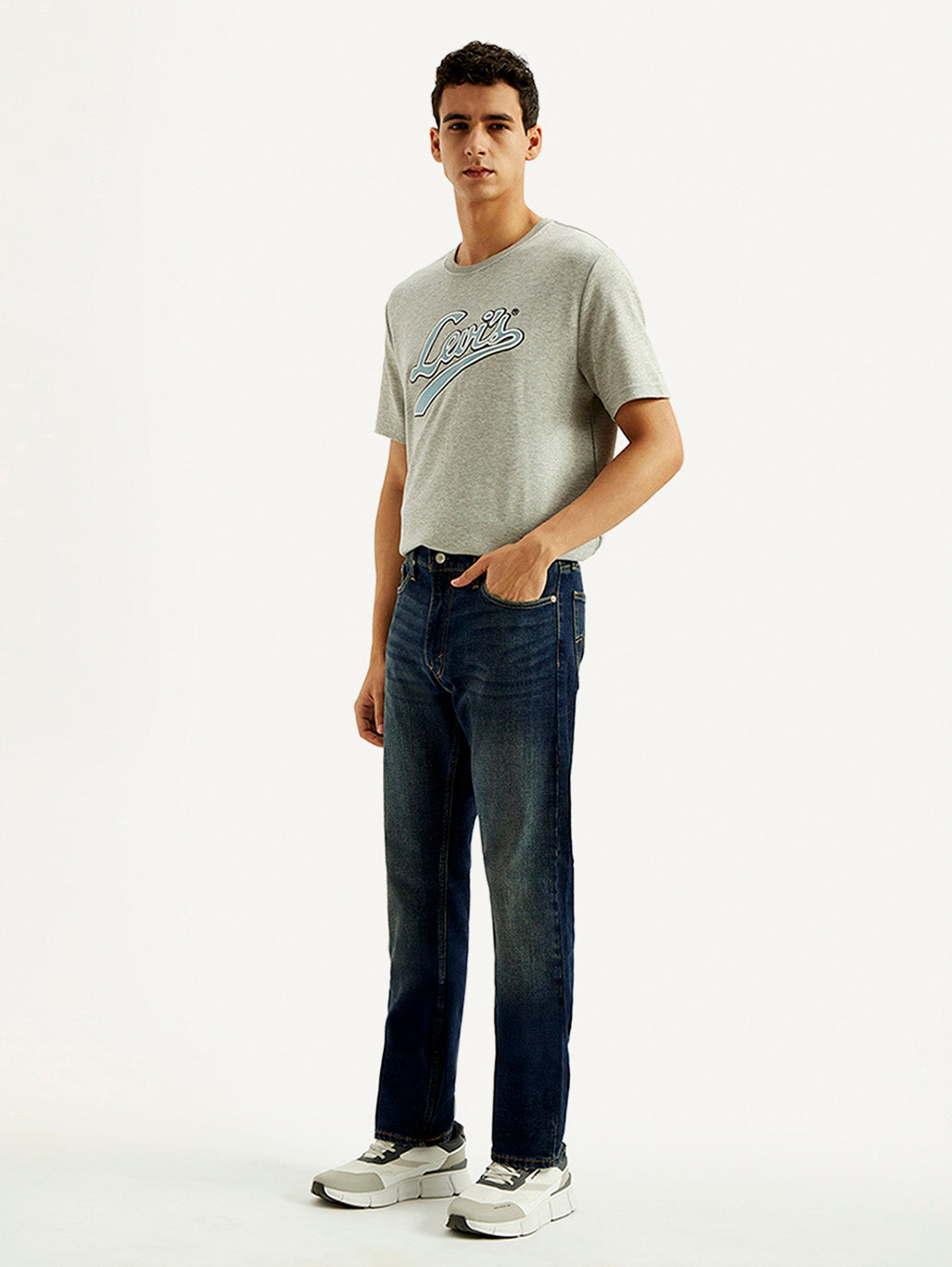 Men's 513 Dark Blue Slim Straight Fit Mid Rise Jeans - Side View