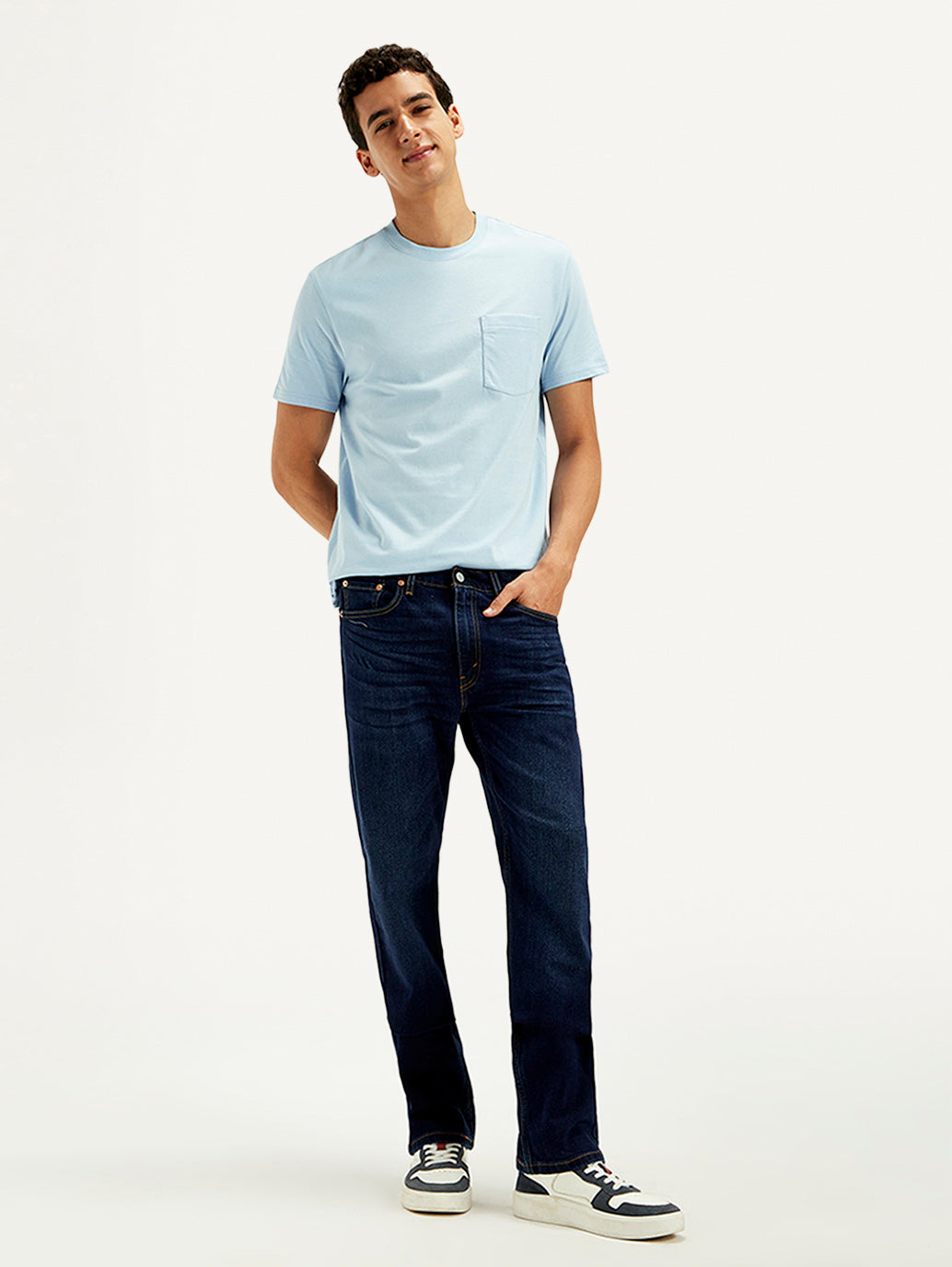 Men's 513 Dark Blue Slim Straight Fit Mid Rise Jeans - Styleshot View