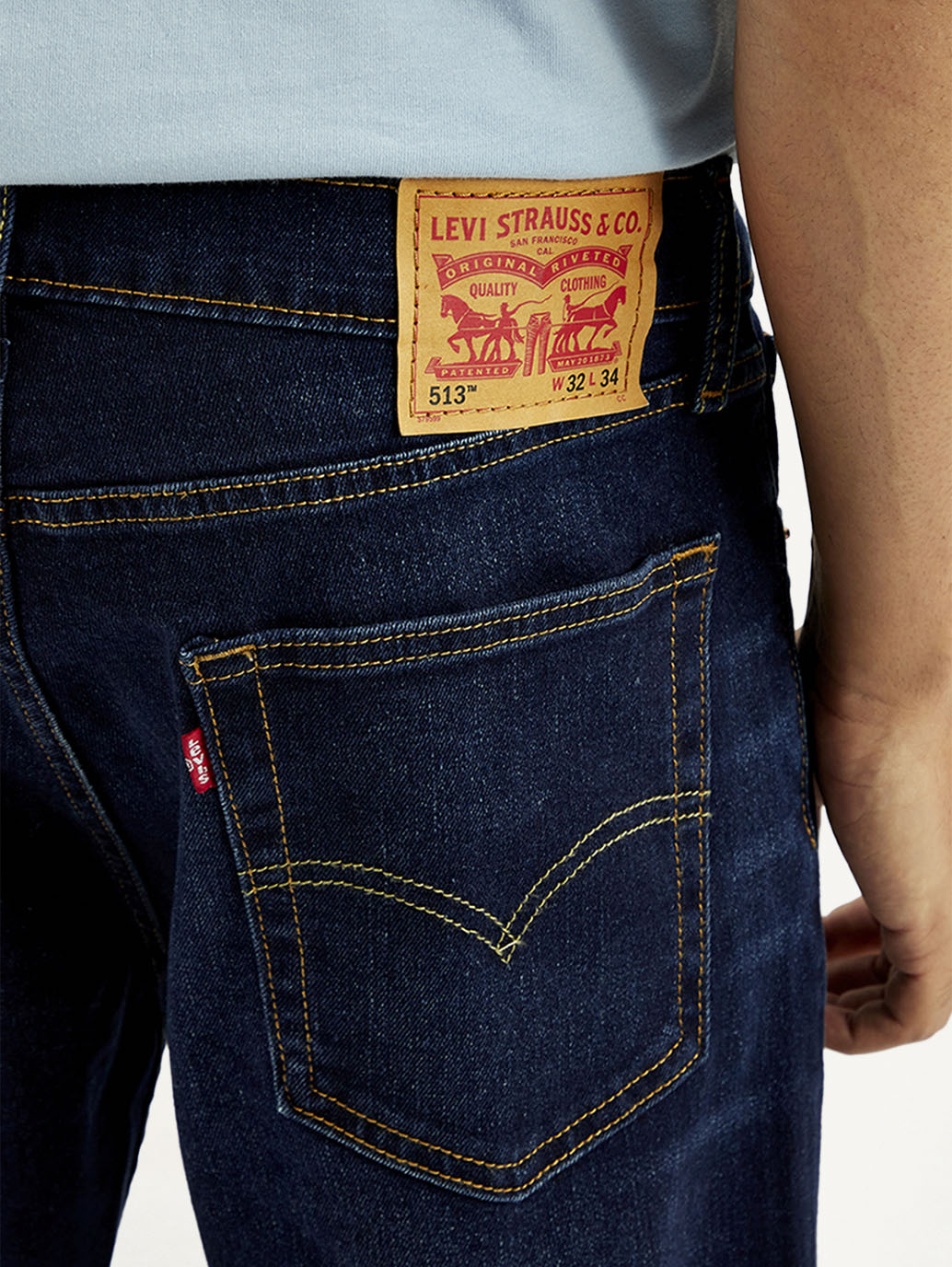 Men's 513 Dark Blue Slim Straight Fit Mid Rise Jeans - Detail View