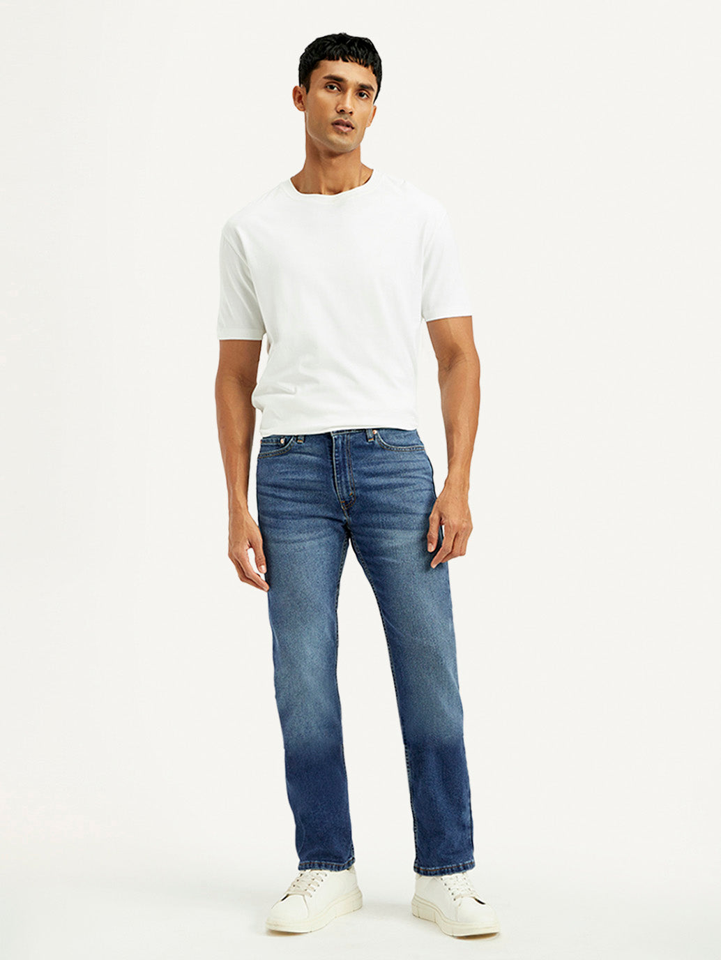 Men's 513 Blue Slim Straight Fit Mid Rise Jeans - Front View