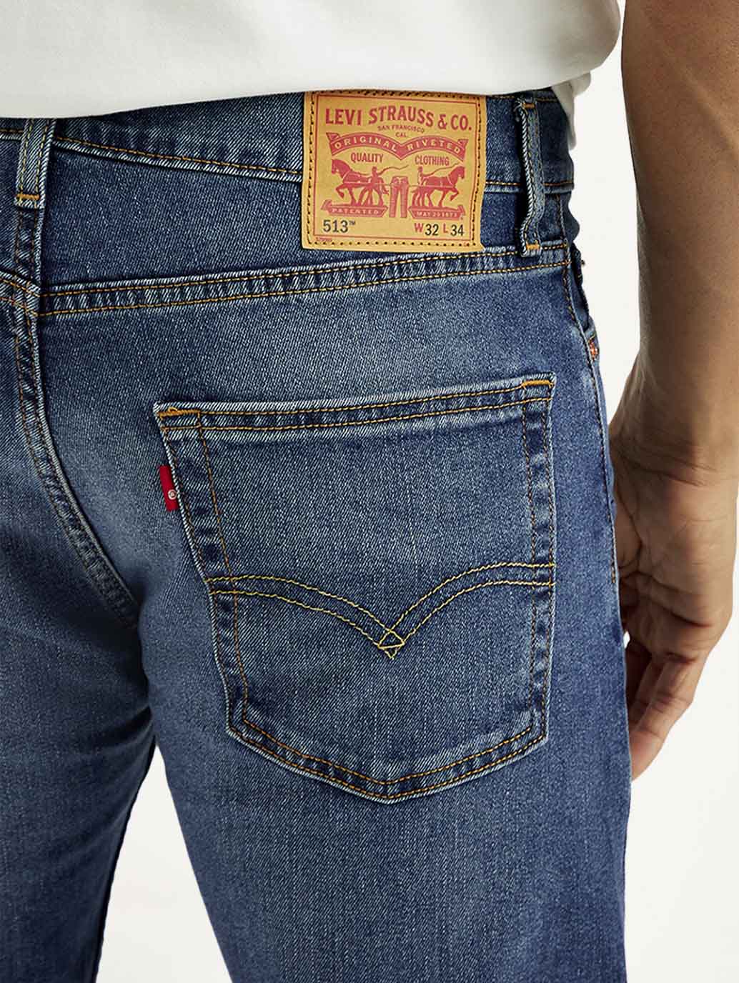 Men's 513 Blue Slim Straight Fit Mid Rise Jeans - Detail View
