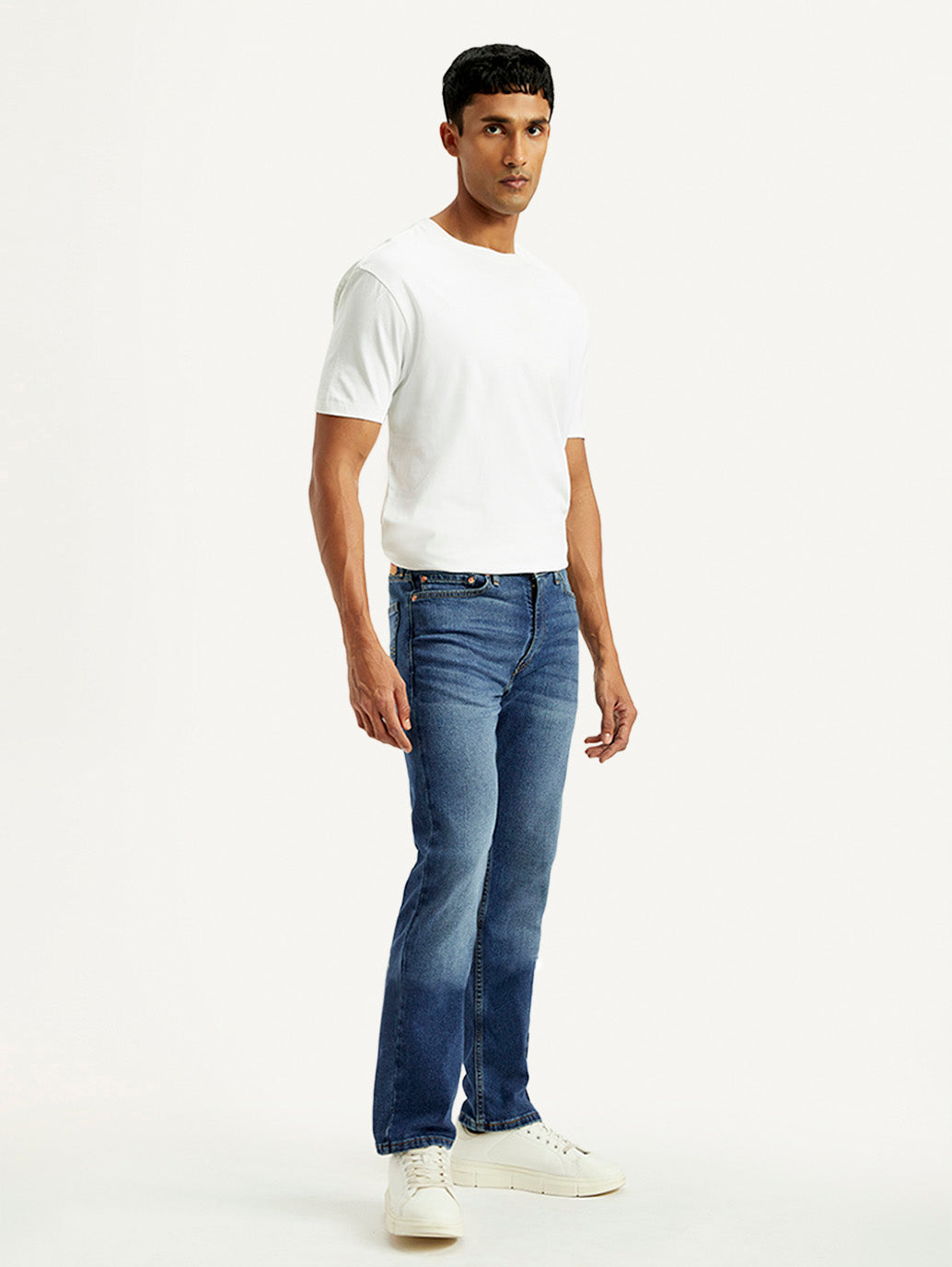 Men's 513 Blue Slim Straight Fit Mid Rise Jeans - Side View