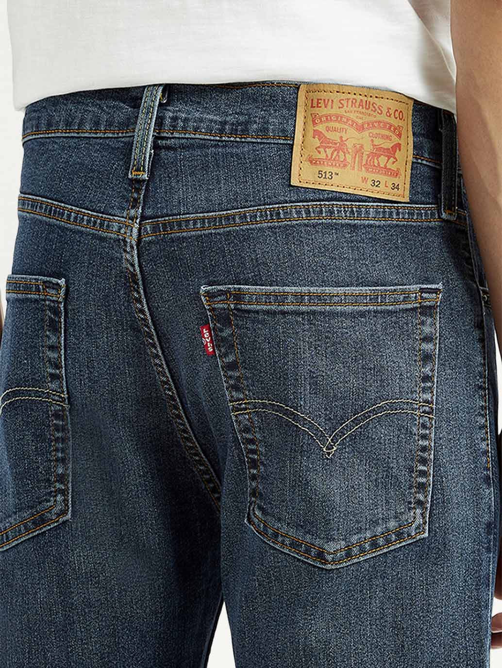 Men's 513 Dark Blue Slim Straight Fit Mid Rise Jeans - Detail View