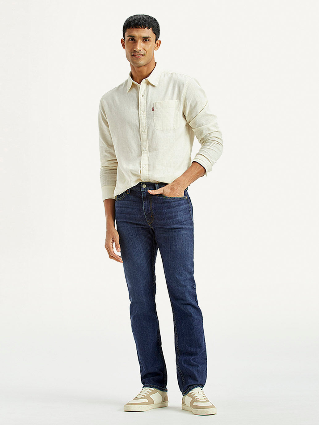 Men's Tinted 513 Med Indigo Slim Straight Fit Mid Rise Jeans - Styleshot View
