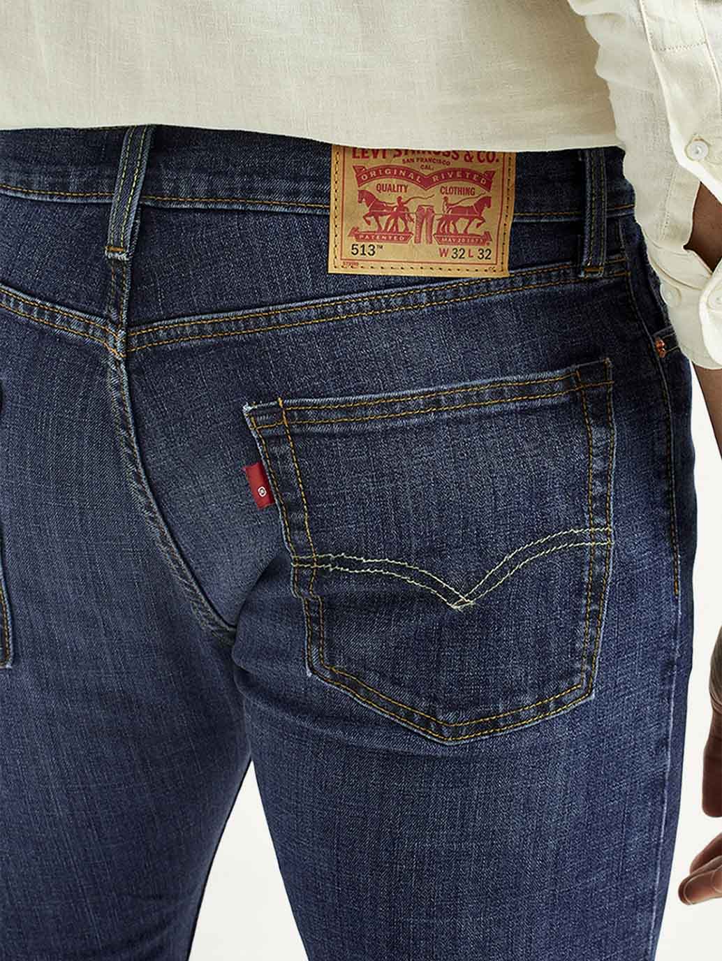 Men's Tinted 513 Med Indigo Slim Straight Fit Mid Rise Jeans - Detail View