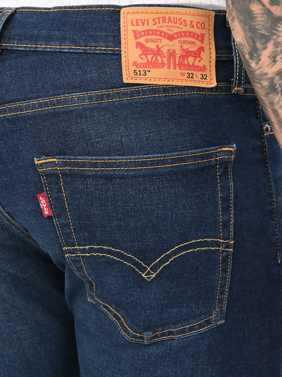 Men's 513 Dark Blue Slim Straight Fit Mid Rise Jeans - 236770383 View