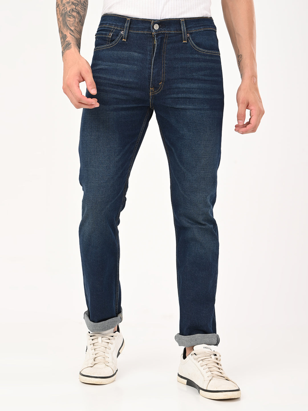 Men's 513 Dark Blue Slim Straight Fit Mid Rise Jeans - jpg View