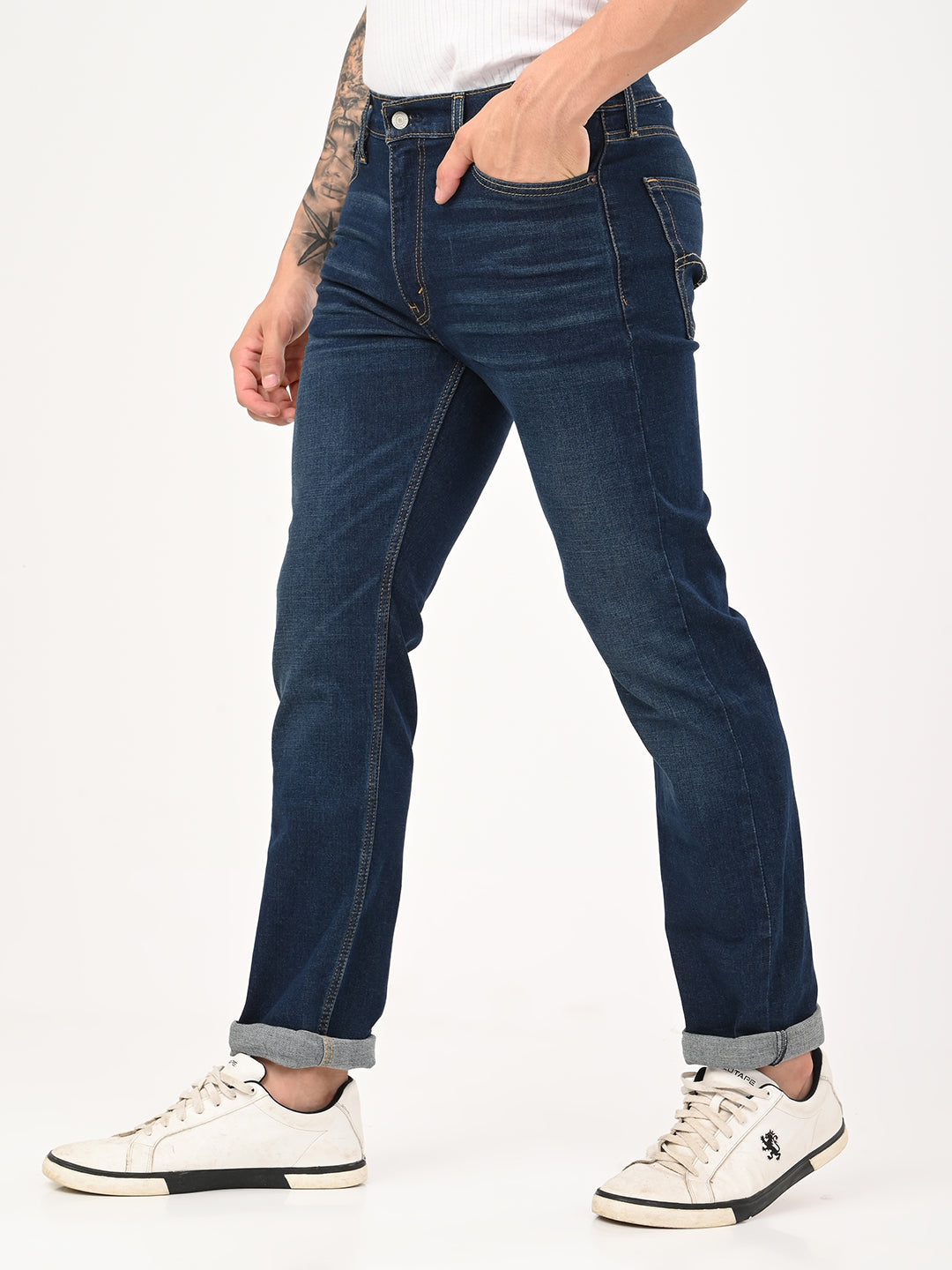Men's 513 Dark Blue Slim Straight Fit Mid Rise Jeans - jpg View