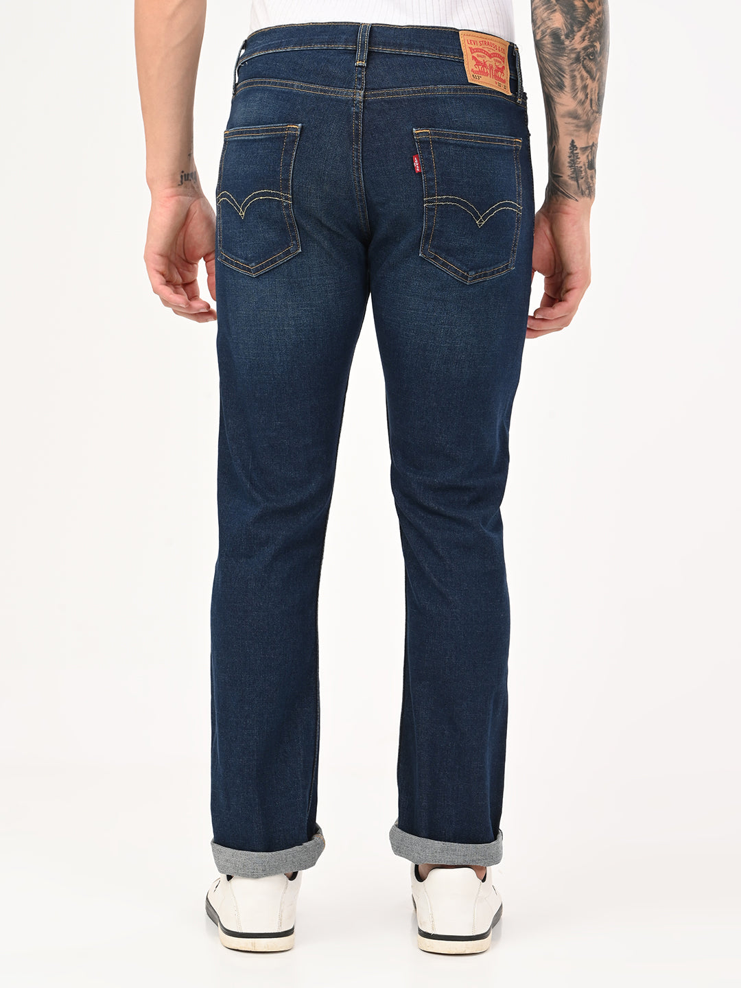 Men's 513 Dark Blue Slim Straight Fit Mid Rise Jeans - bac View