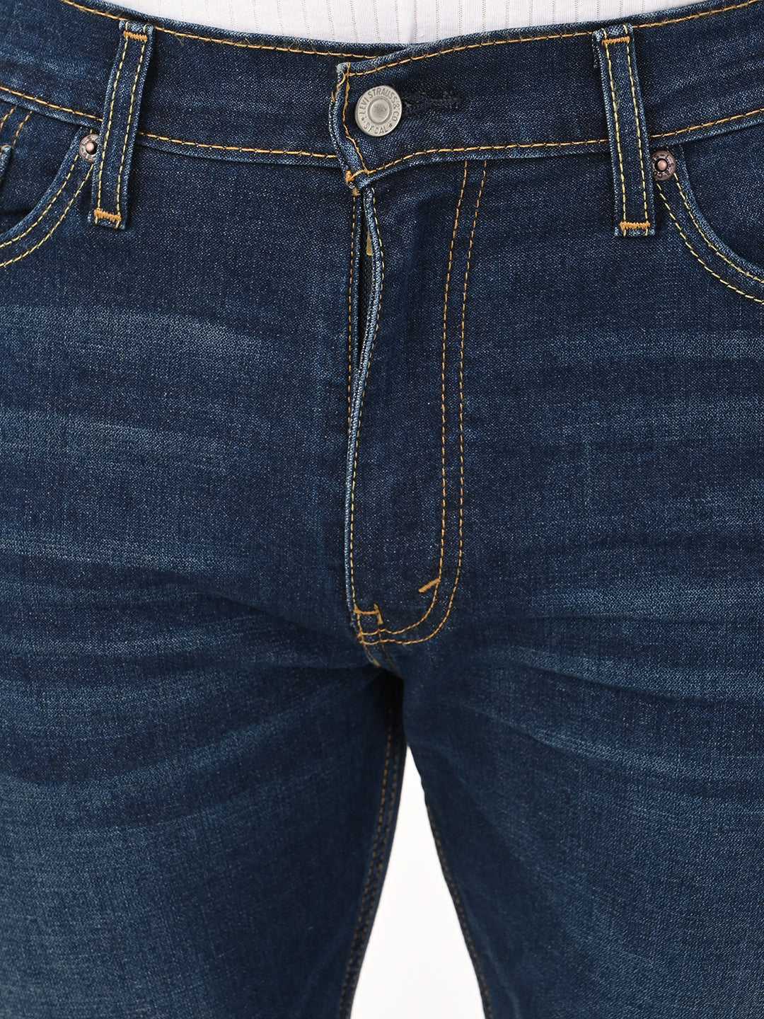 Men's 513 Dark Blue Slim Straight Fit Mid Rise Jeans - detail View