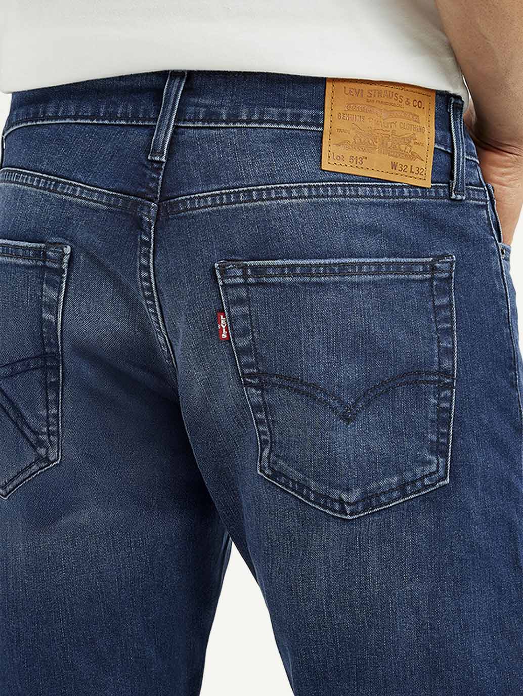 Men's 513 Blue Slim Straight Fit Mid Rise Jeans - Detail View