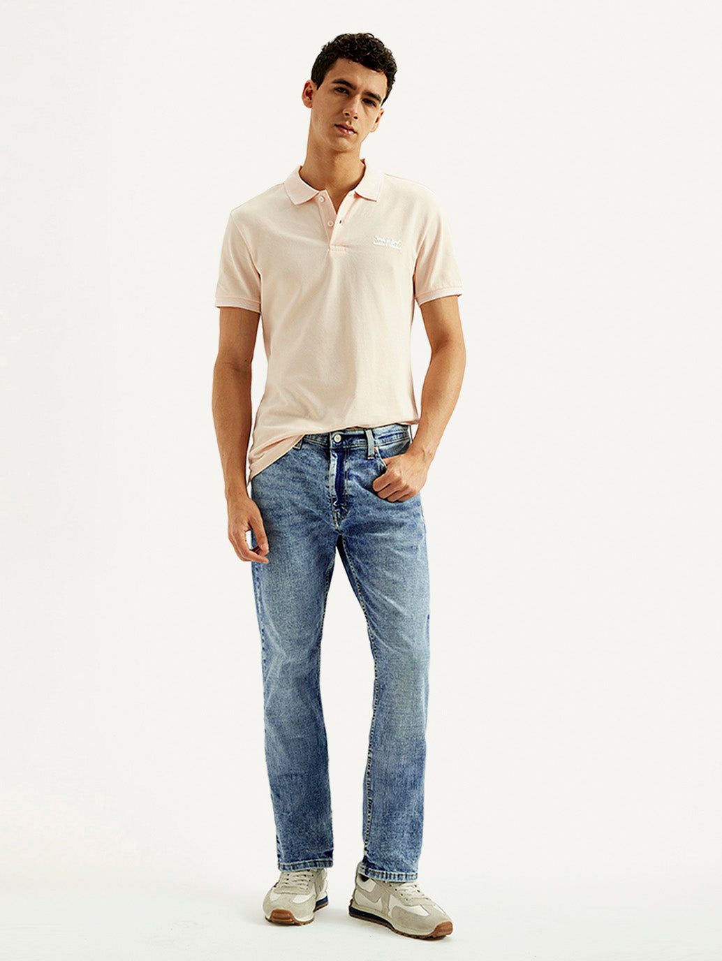 Men's 513 Blue Slim Straight Fit Mid Rise Jeans - Styleshot View