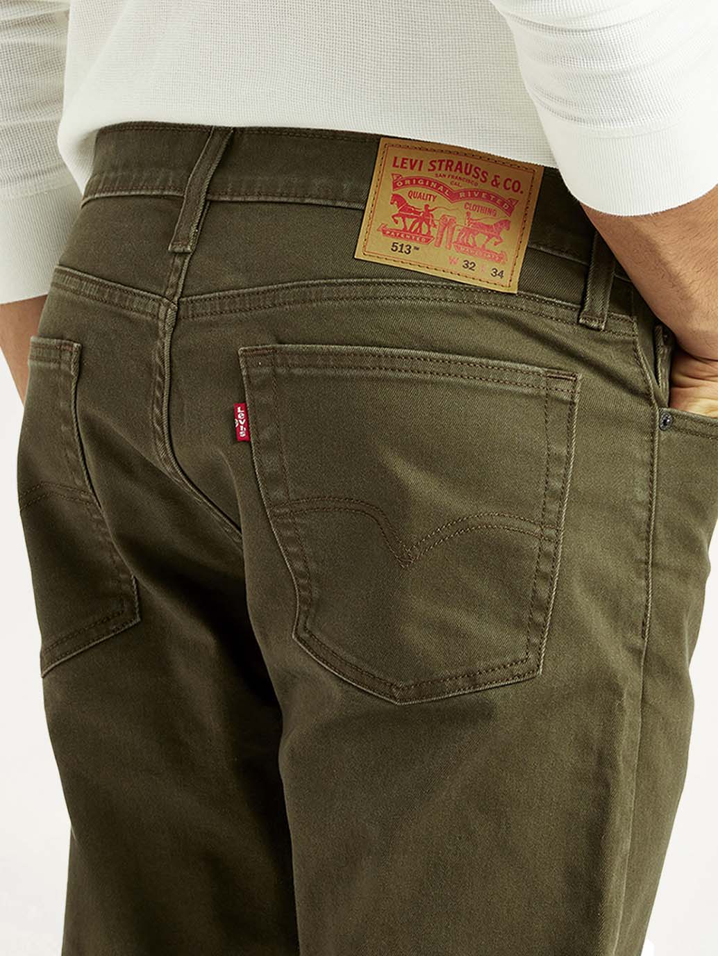 Men's 513 Olive Slim Straight Fit Mid Rise Jeans - Detail View