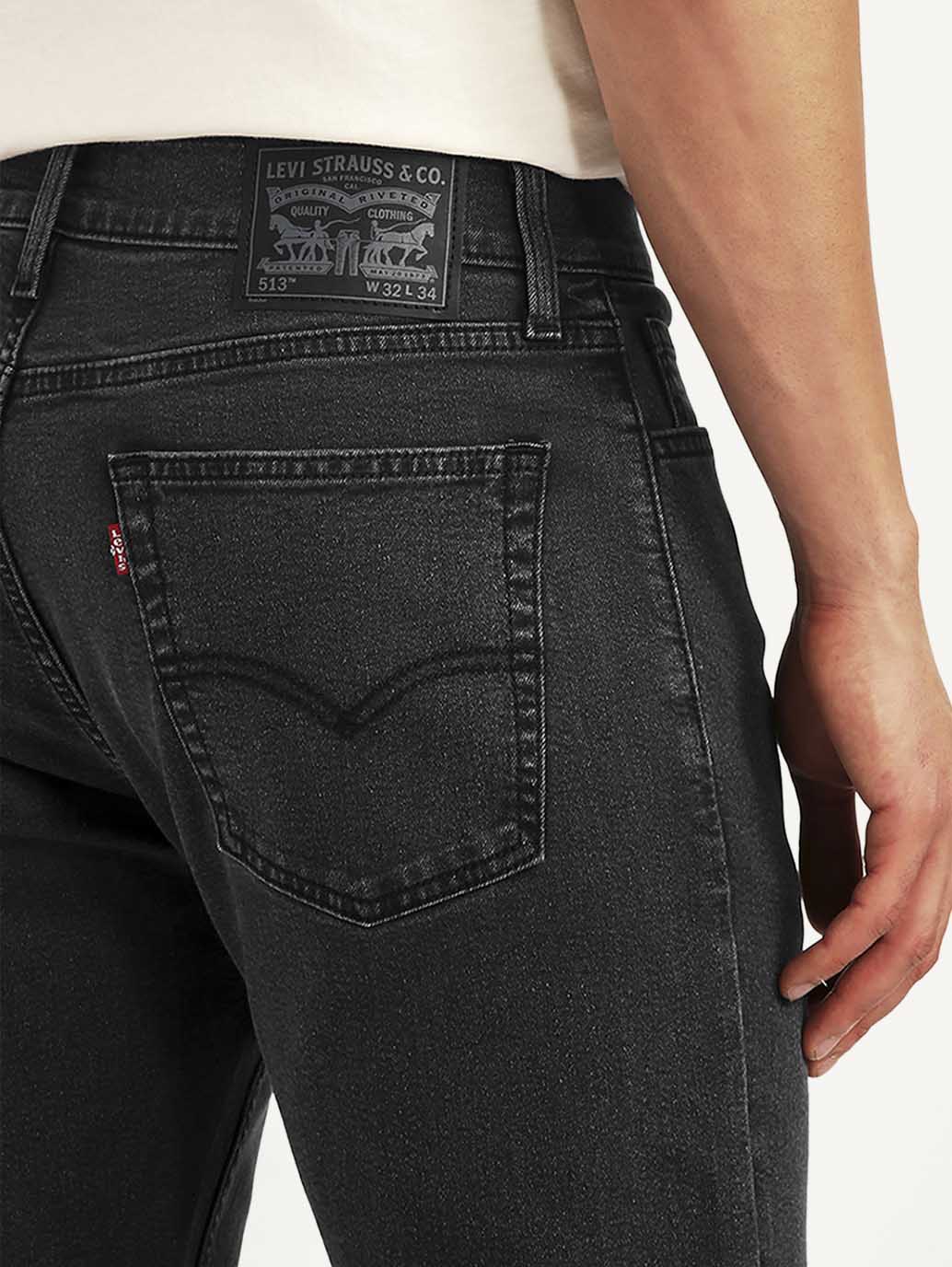 Men's 513 Black Slim Straight Fit Mid Rise Jeans - Detail View