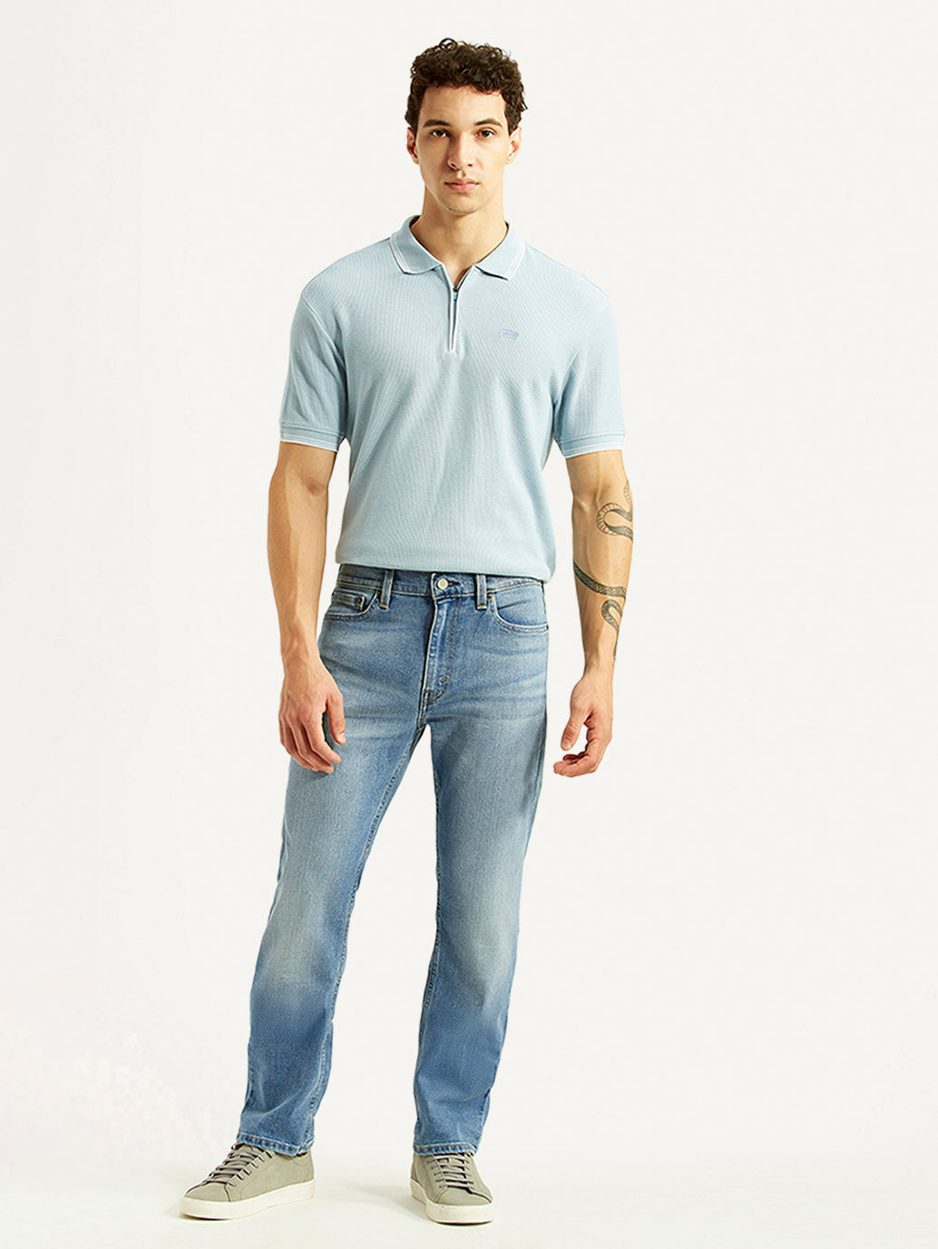 Men's 513 Light Blue Slim Straight Fit Mid Rise Jeans - Front View