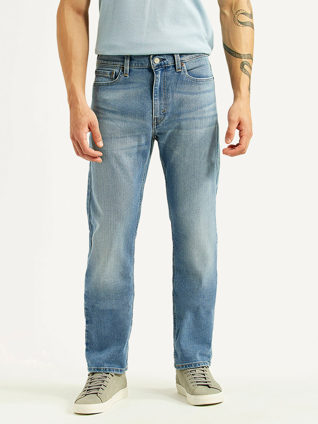 Men's 513 Light Blue Slim Straight Fit Mid Rise Jeans - Front View