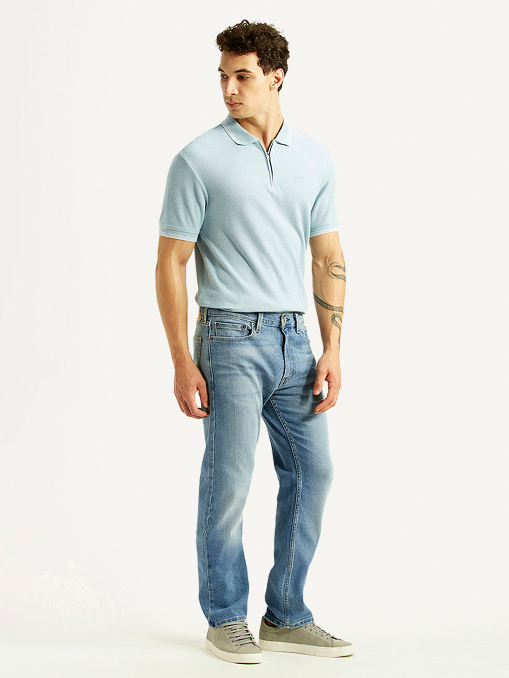 Men's 513 Light Blue Slim Straight Fit Mid Rise Jeans - Side View