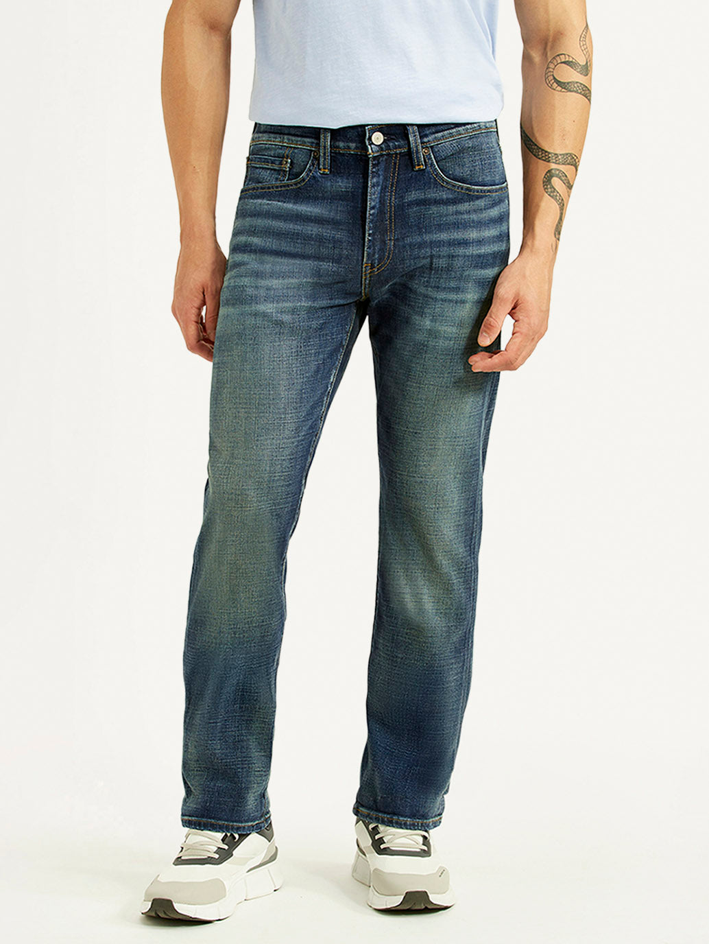 Men's 513 Blue Slim Straight Fit Mid Rise Selvedge Jeans - Front View