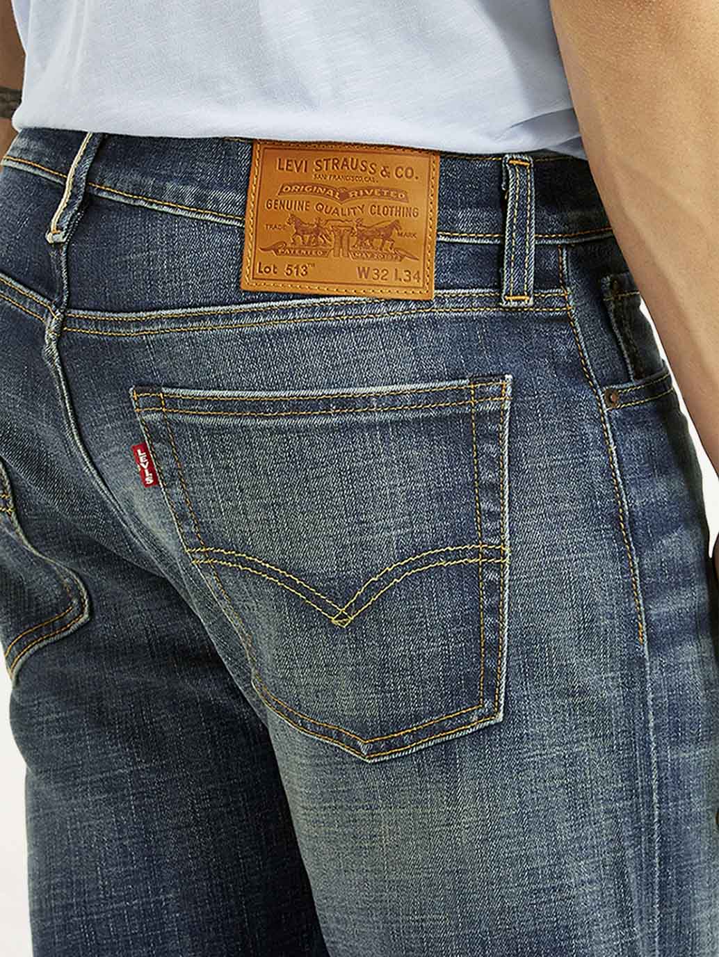 Men's 513 Blue Slim Straight Fit Mid Rise Selvedge Jeans - Detail View