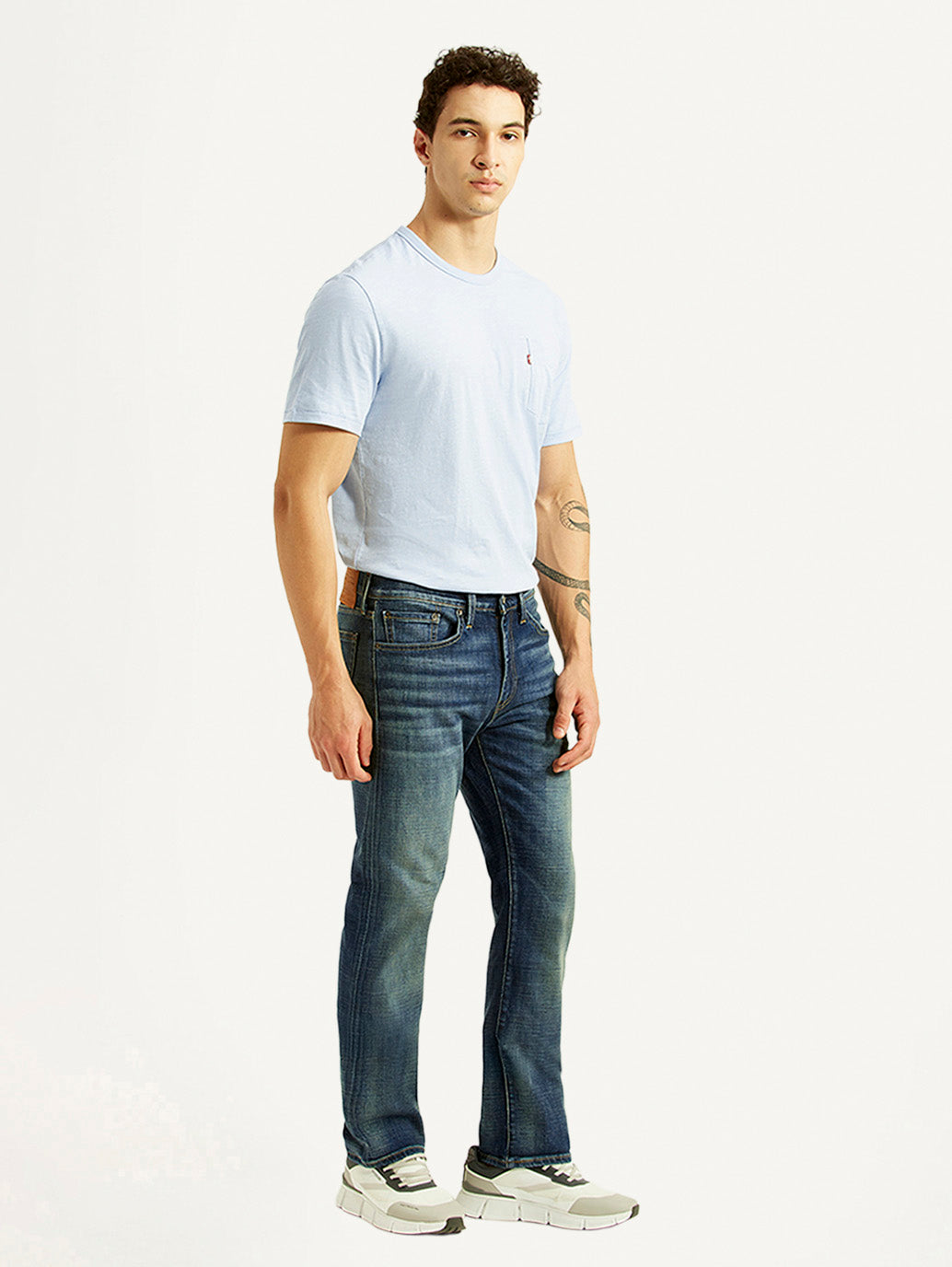 Men's 513 Blue Slim Straight Fit Mid Rise Selvedge Jeans - Side View