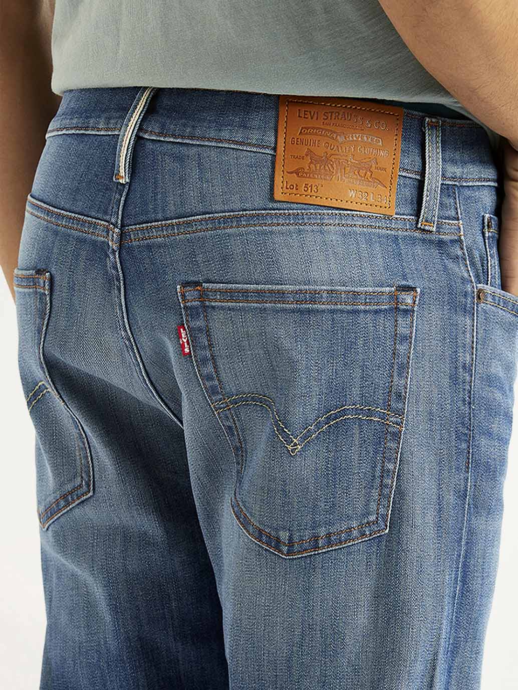 Men's 513 Blue Slim Straight Fit Mid Rise Selvedge Jeans - Detail View