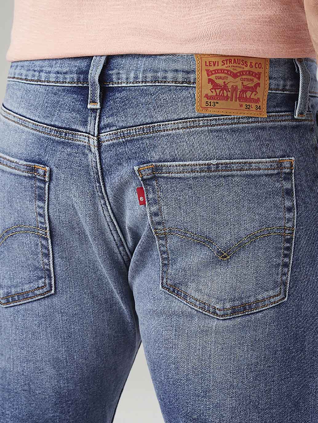 Men's 513 Blue Slim Straight Fit Mid Rise Jeans - Detail View