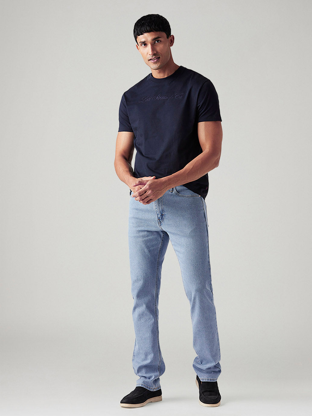 Men's 513 Light Blue Slim Straight Fit Mid Rise Jeans - Styleshot View